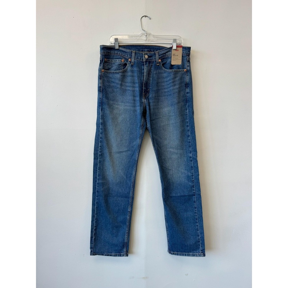 Levis 505 Jeans Mens 36x31 Blue Regular Straight Leg Stretch Denim Sits at Waist